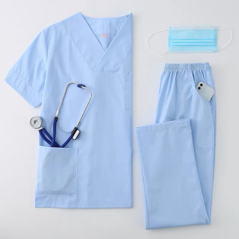 Custom V Neck Medical Scrub Suit Short Sleeve Nurse Hospital Uniform With Custom Logo