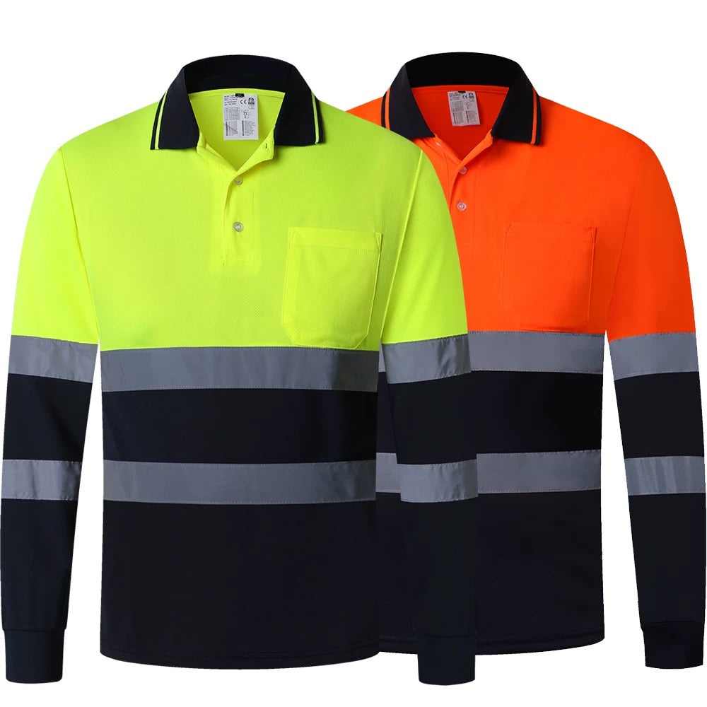Custom high visibility reflective safety polo shirt, factory wholesale bulk industrial work uniform with custom logo embroidery printing
