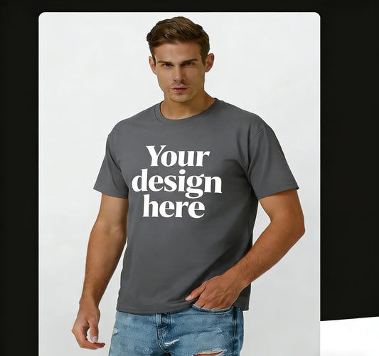 Custom grey cotton t-shirt for team uniforms, customizable with your brand logo.	