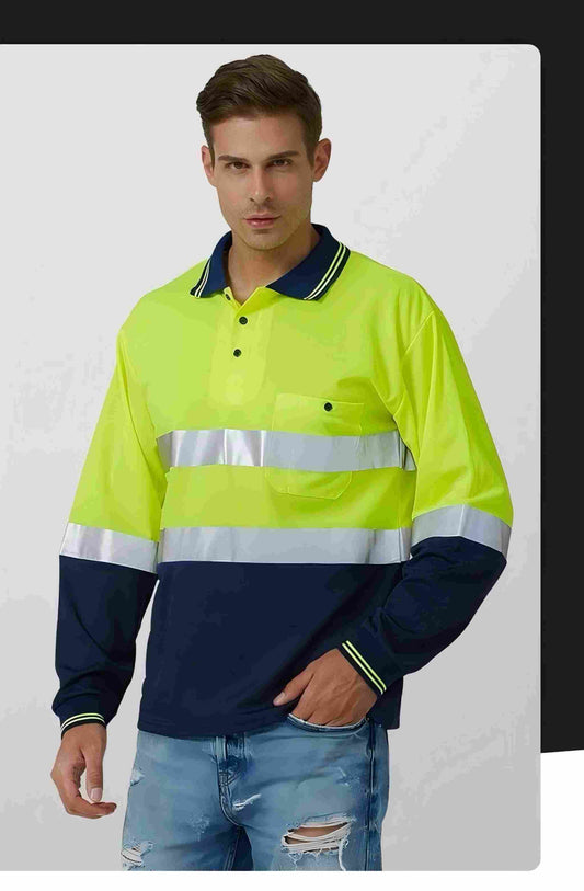 Custom high visibility reflective safety polo shirt, factory wholesale bulk industrial work uniform with custom logo embroidery printing