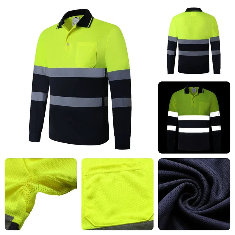 Custom high visibility reflective safety polo shirt, factory wholesale bulk industrial work uniform with custom logo embroidery printing