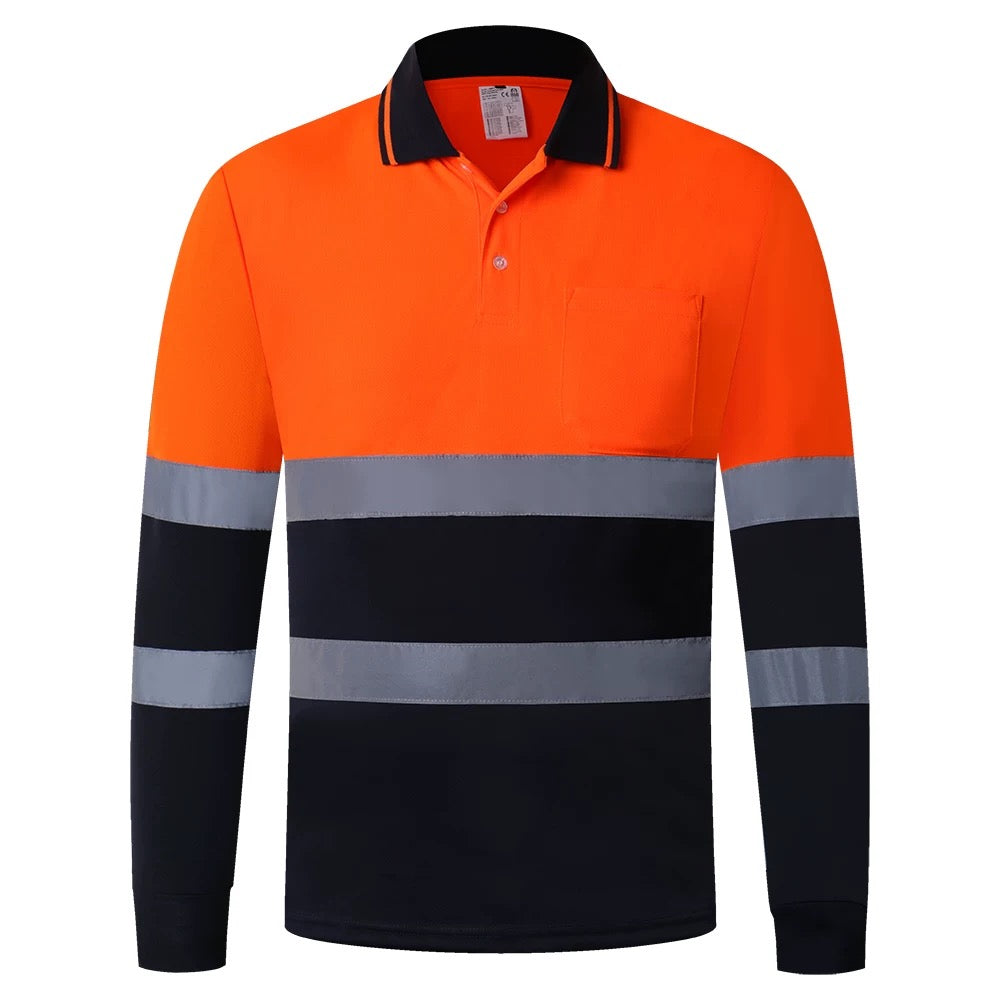 Custom high visibility reflective safety polo shirt, factory wholesale bulk industrial work uniform with custom logo embroidery printing