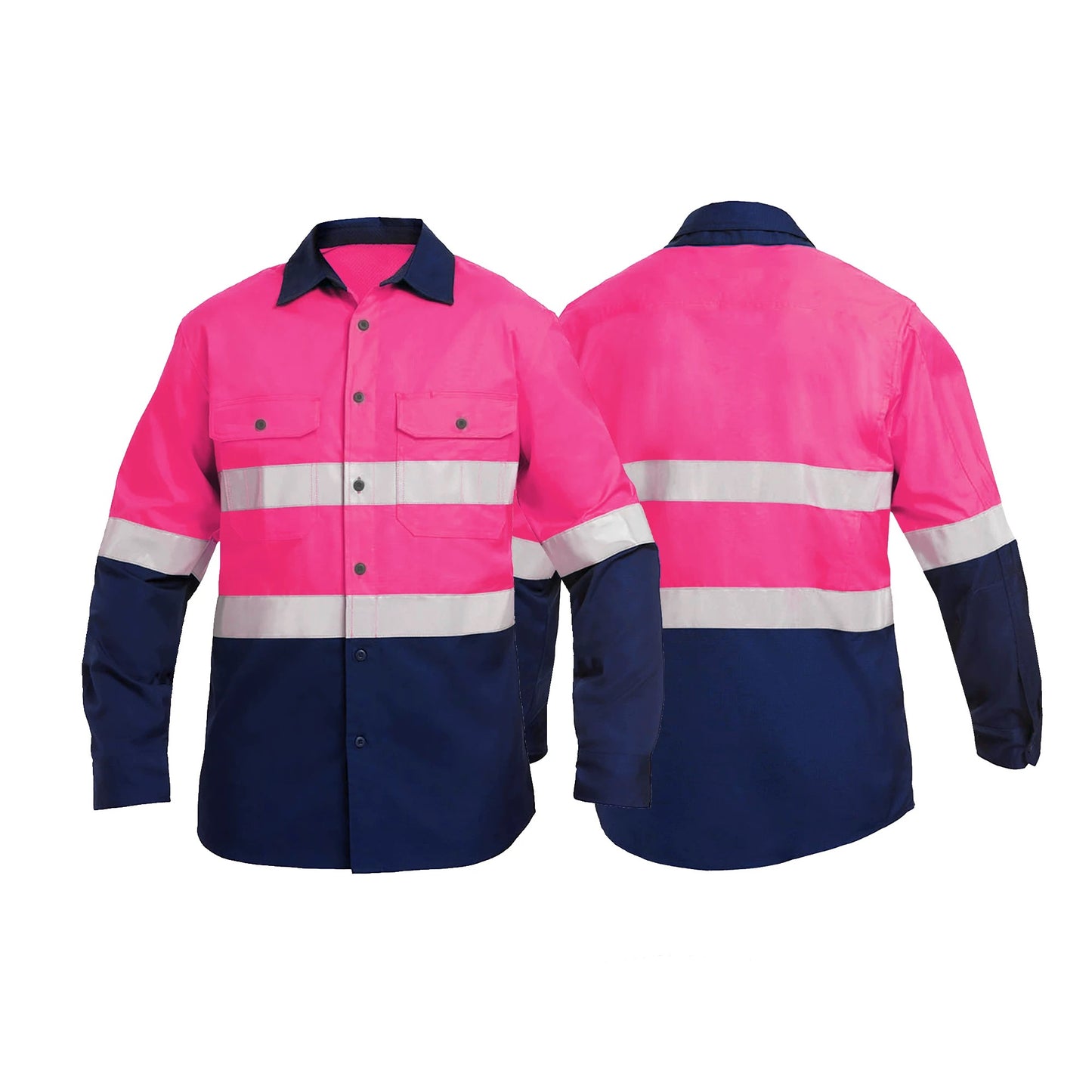 Custom pink reflective work shirt, high-visibility safety uniform for  workers.	