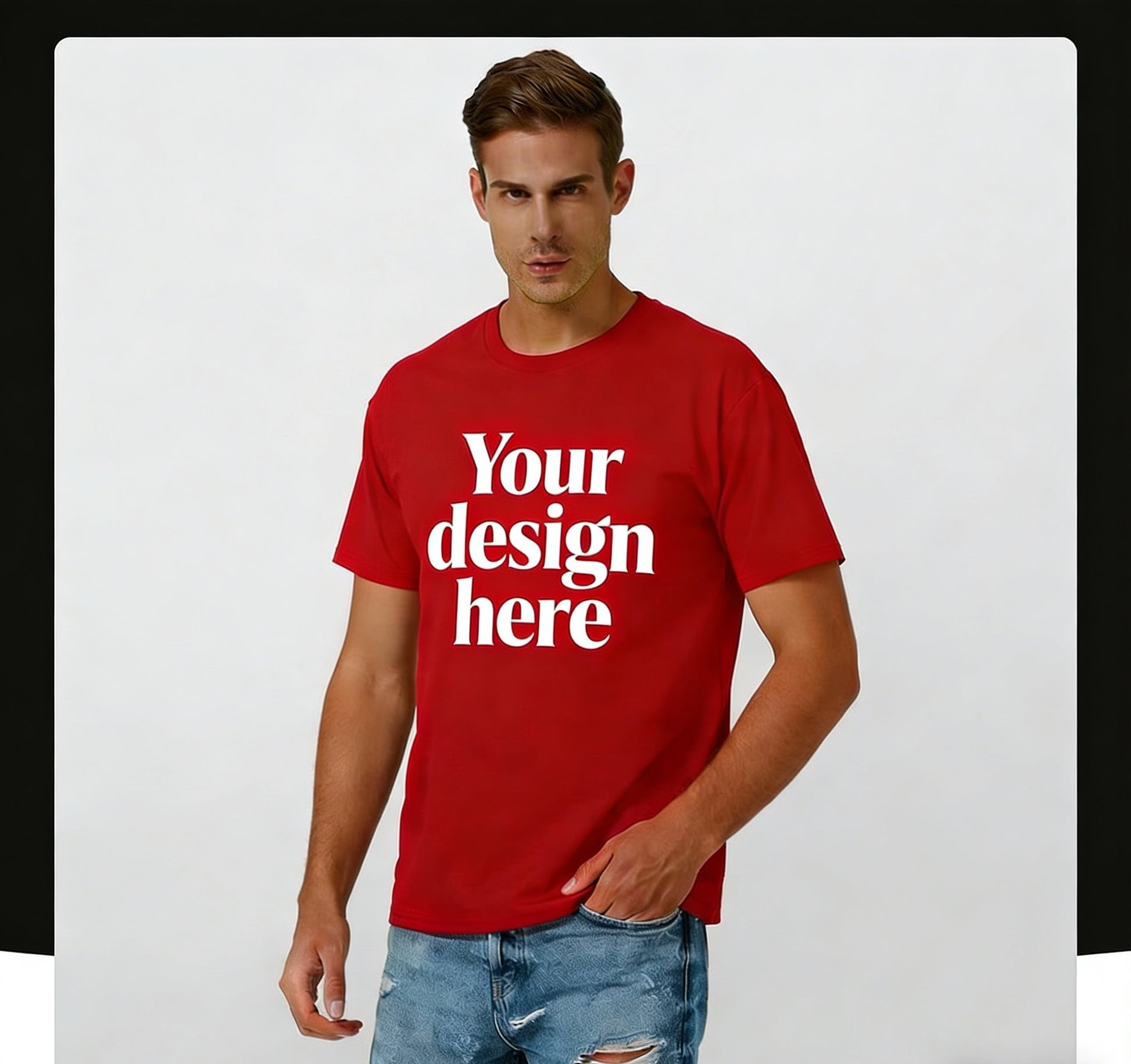 Custom red cotton t-shirt, ideal for bulk corporate and promotional orders