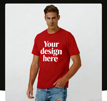 Custom red cotton t-shirt, ideal for bulk corporate and promotional orders