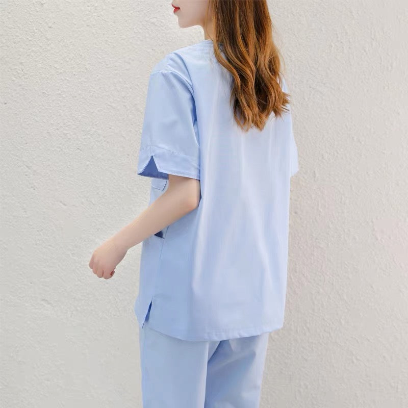 Custom V Neck Medical Scrub Suit, Short Sleeve Nurse Hospital Work Uniform with Custom Embroidery Logo