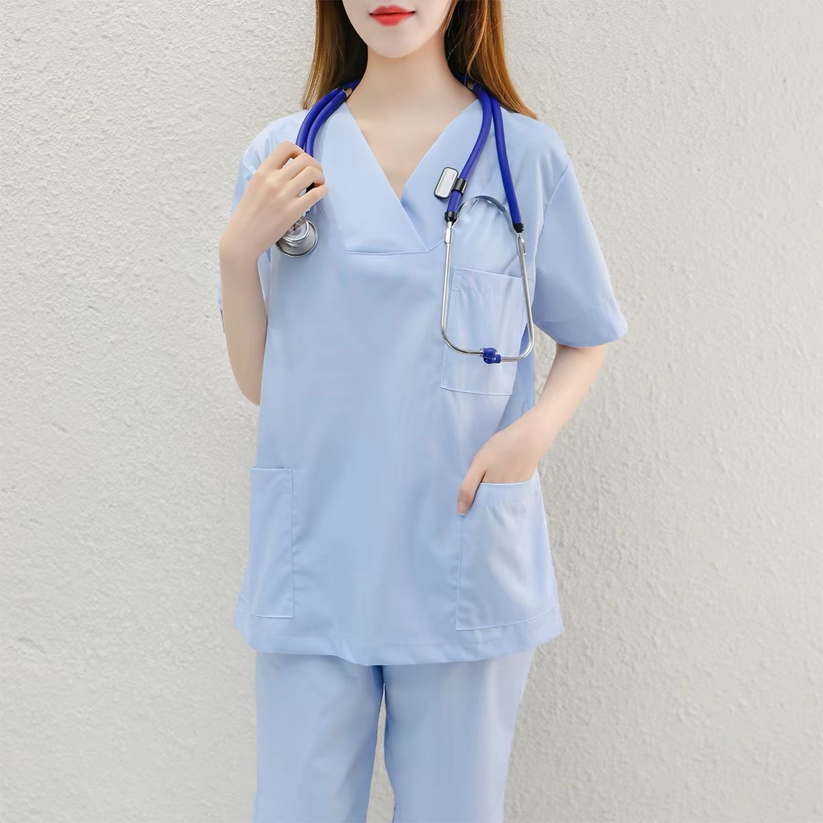 Custom V Neck Medical Scrub Suit Short Sleeve Nurse Hospital Uniform With Custom Logo
