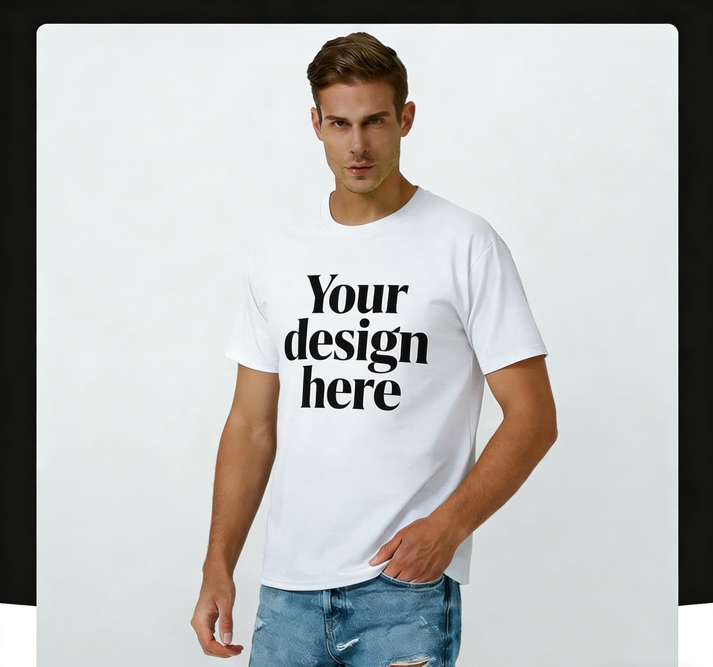 Custom white cotton t-shirt, blank template for workwear and event printing