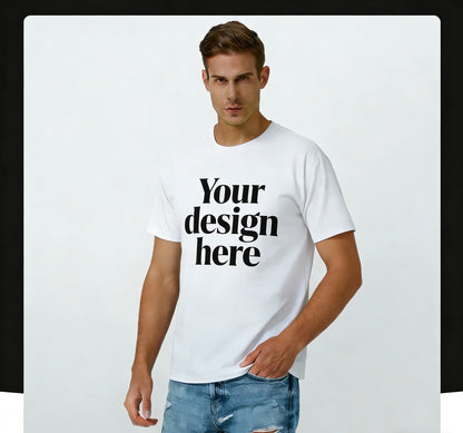 Custom white cotton t-shirt, blank template for workwear and event printing