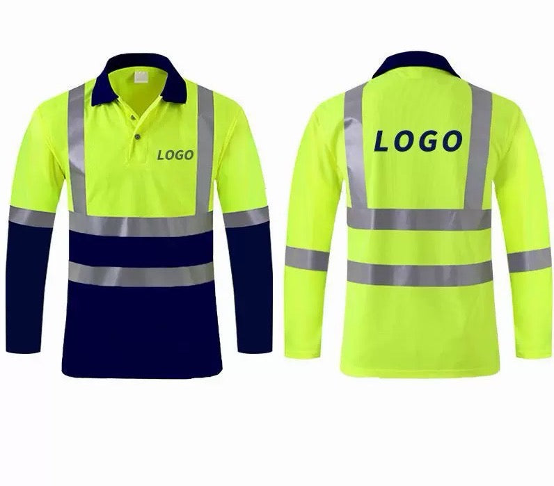 Custom high visibility reflective safety polo shirt, factory wholesale bulk industrial work uniform with custom logo embroidery printing