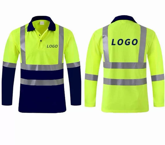 Custom high visibility reflective safety polo shirt, factory wholesale bulk industrial work uniform with custom logo embroidery printing